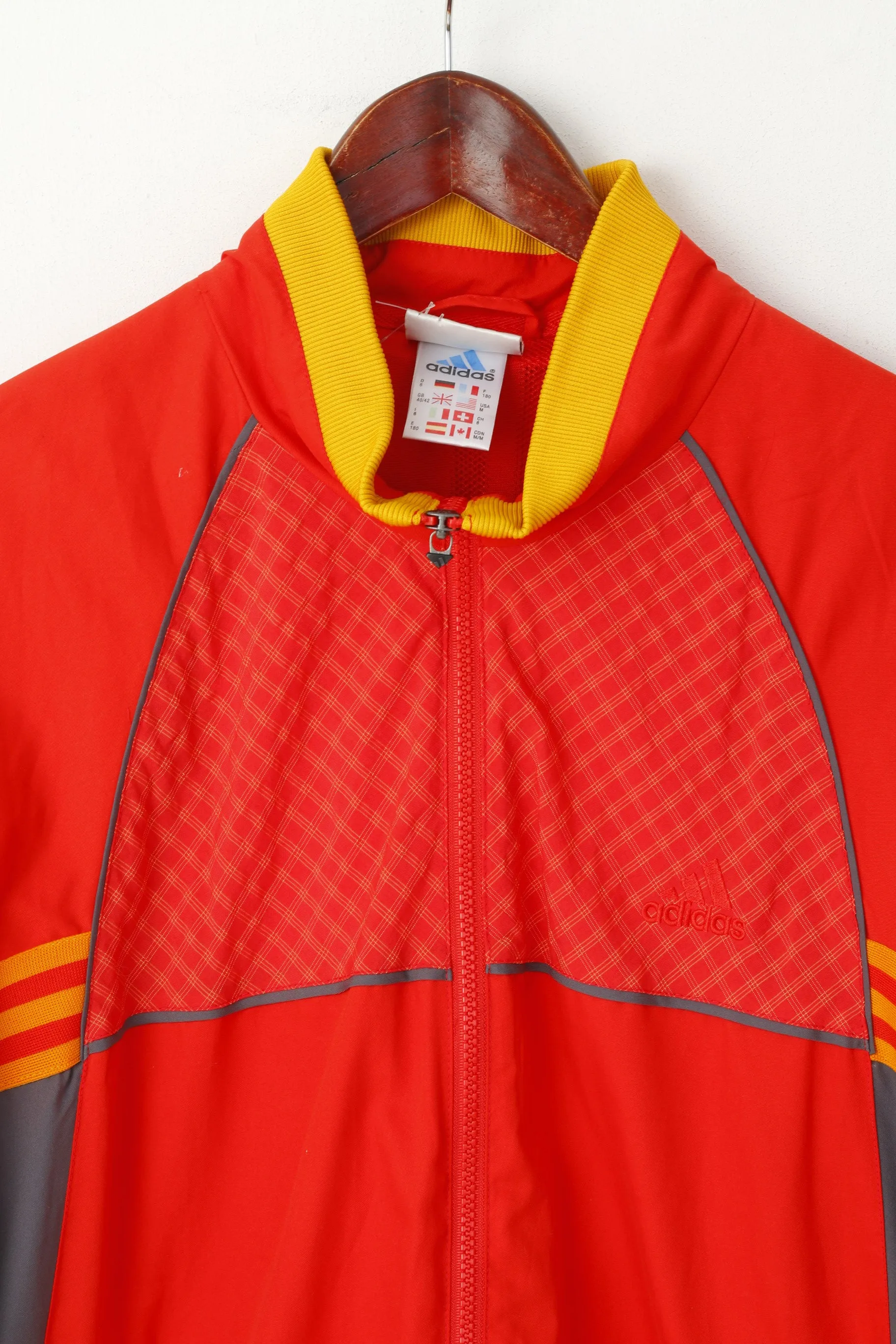 Adidas Men M Jacket Red Embroided Bomber Activewear Full Zipper Top