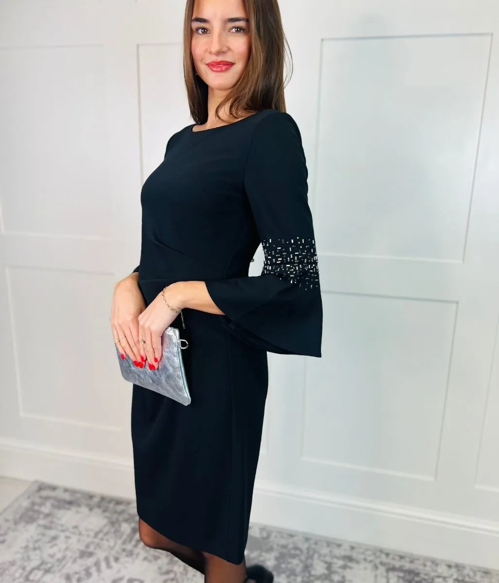 Black Studded Bell Sleeve Dress