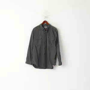 Carhartt Men L Casual Shirt Gray Cotton Relaxed Fit Long Sleeve Pockets Top