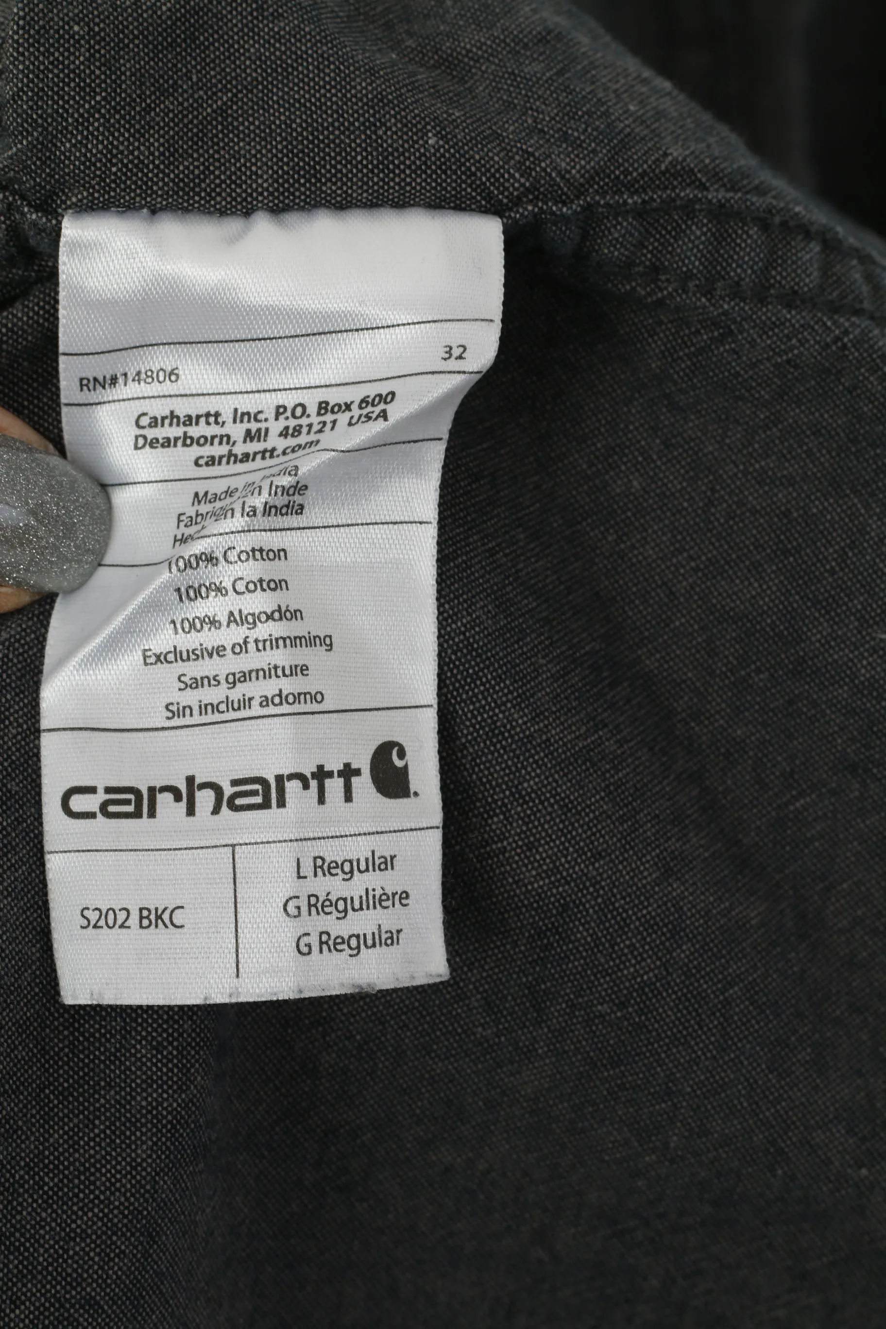 Carhartt Men L Casual Shirt Gray Cotton Relaxed Fit Long Sleeve Pockets Top