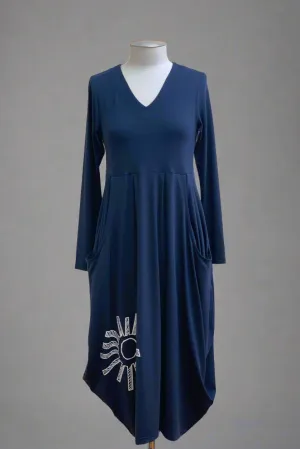 Carly Dress - Sun Screen Print - Navy/White with 3/4 sleeves - 1 x 8 left