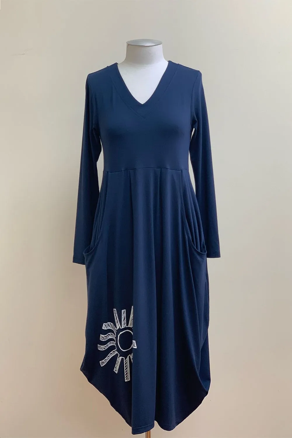 Carly Dress - Sun Screen Print - Navy/White with 3/4 sleeves - 1 x 8 left