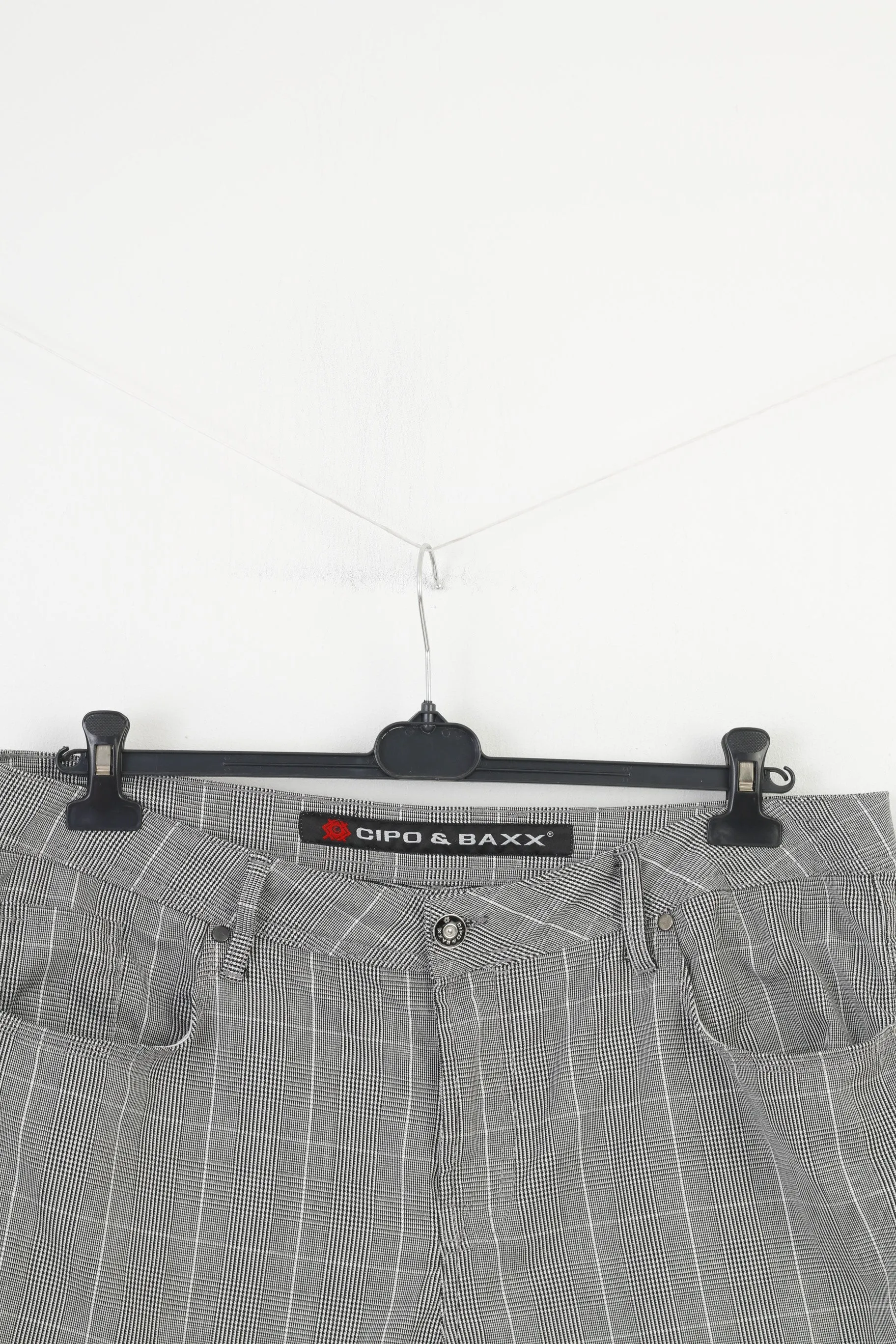 Cipo&Baxx Men 40 34 Shorts White Black Checkered Summer Top