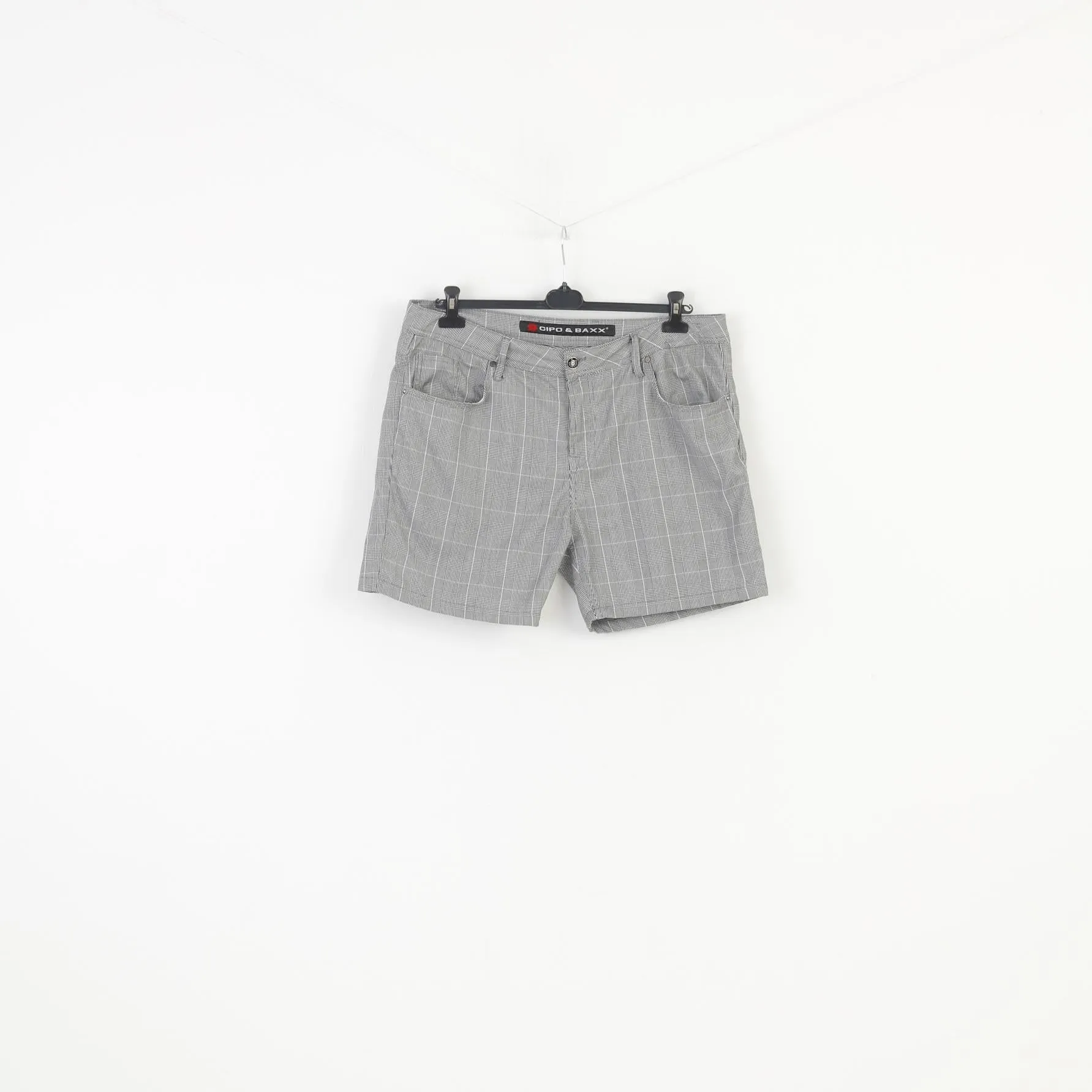 Cipo&Baxx Men 40 34 Shorts White Black Checkered Summer Top