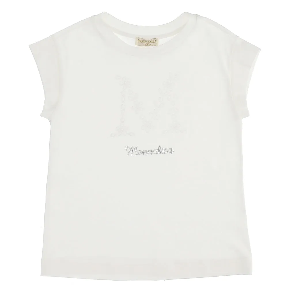 Cream Rhinestone Logo T-Shirt