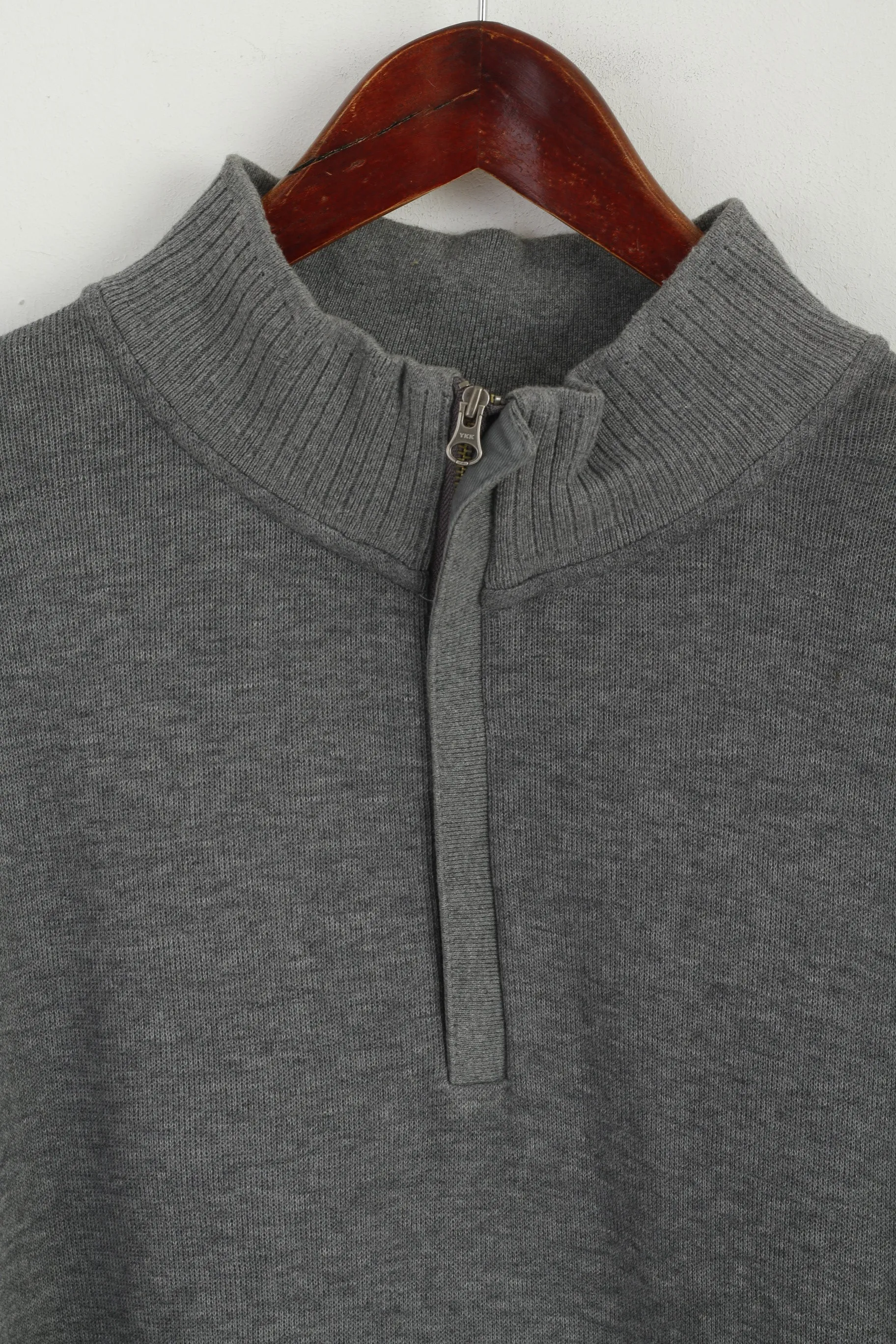CUTTER & BUCK Men XL Jumper Grey Cotton Zip Neck Classic Sweater
