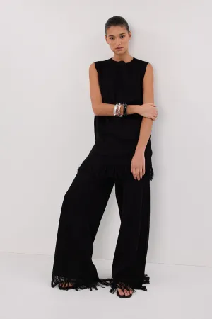 Dissh ARIA BLACK FRINGED KNIT PANT