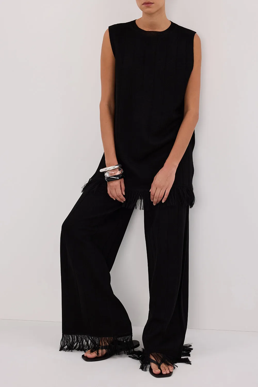 Dissh ARIA BLACK FRINGED KNIT PANT