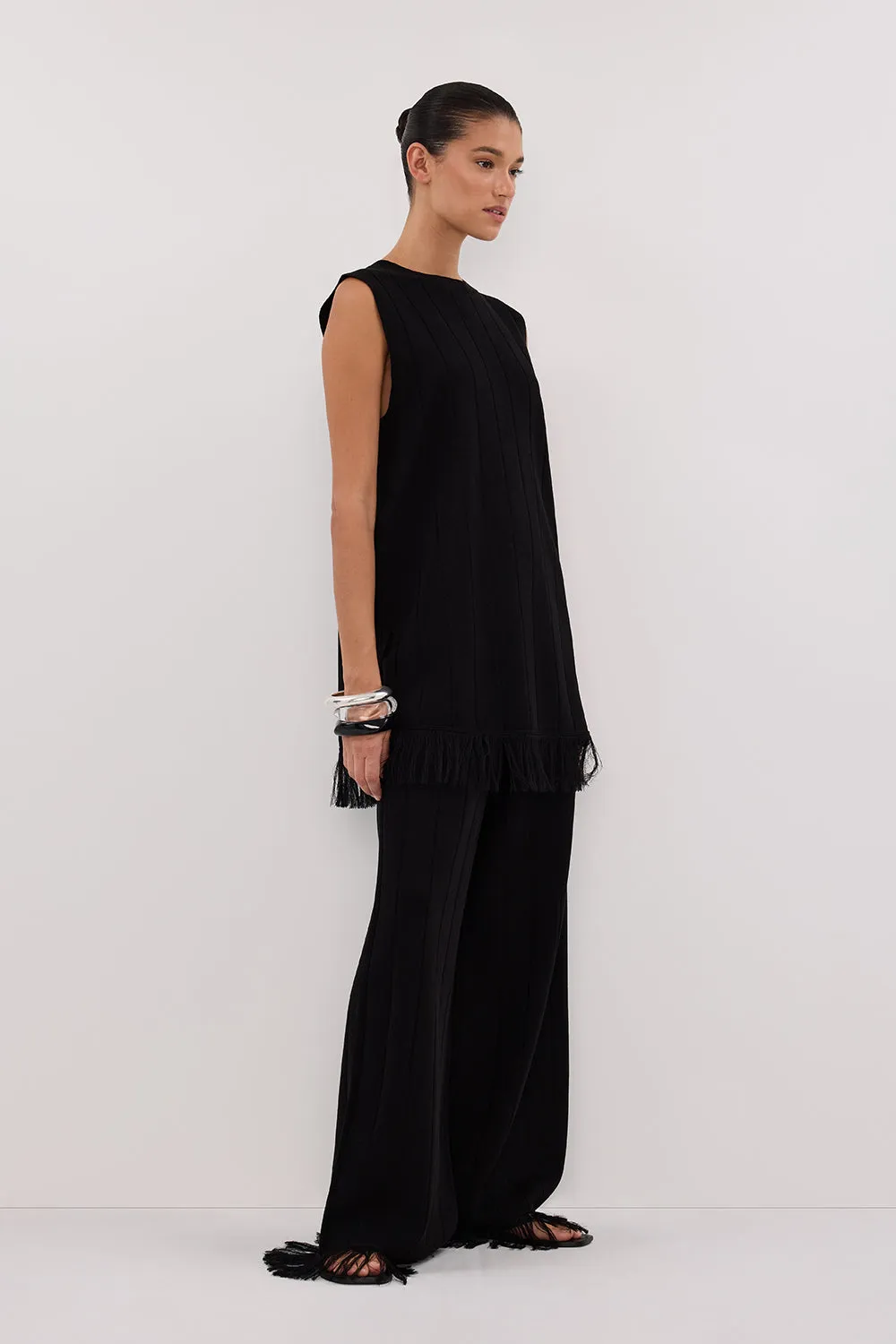 Dissh ARIA BLACK FRINGED KNIT PANT