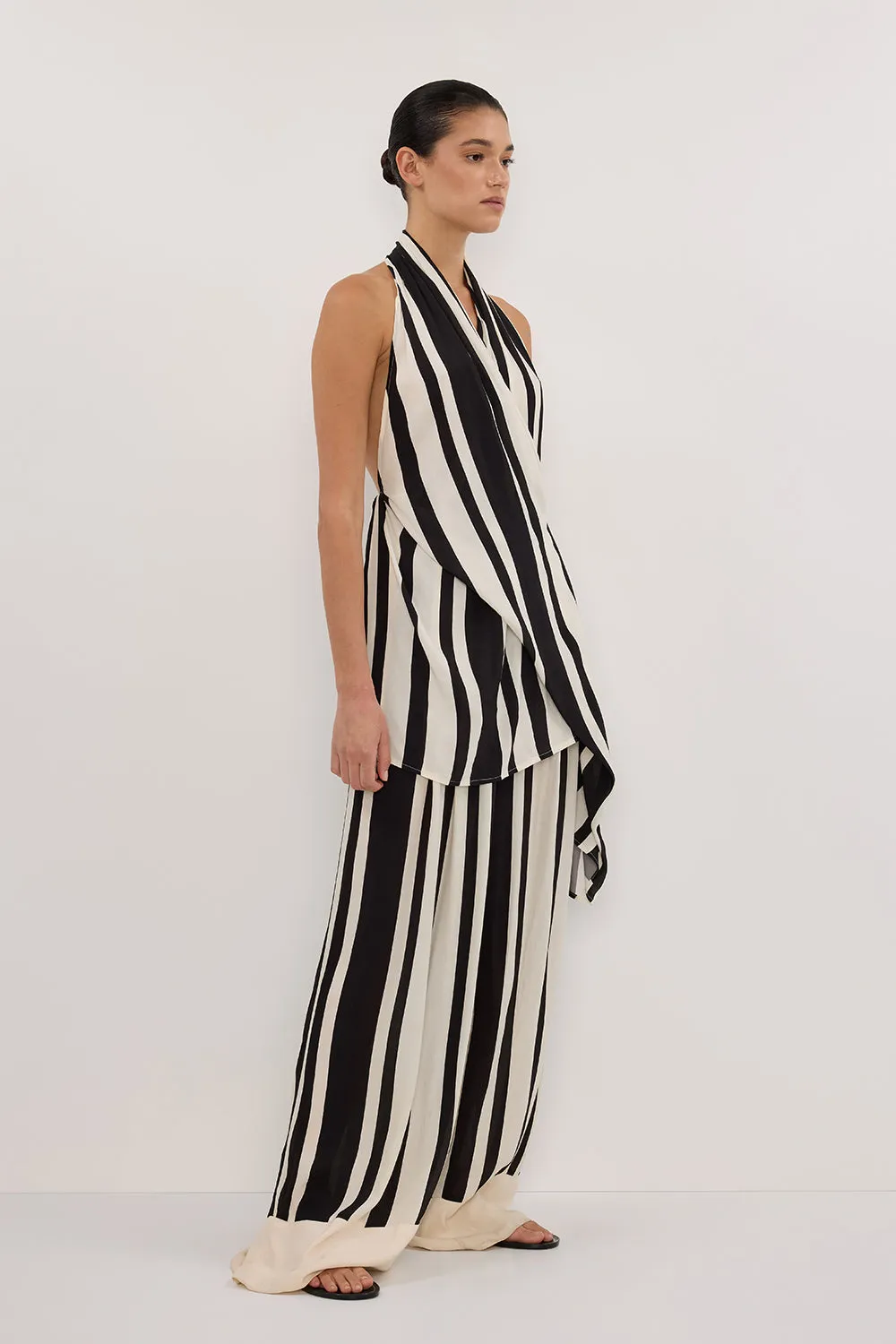 Dissh BEAU BLACK STRIPE HALTER TOP