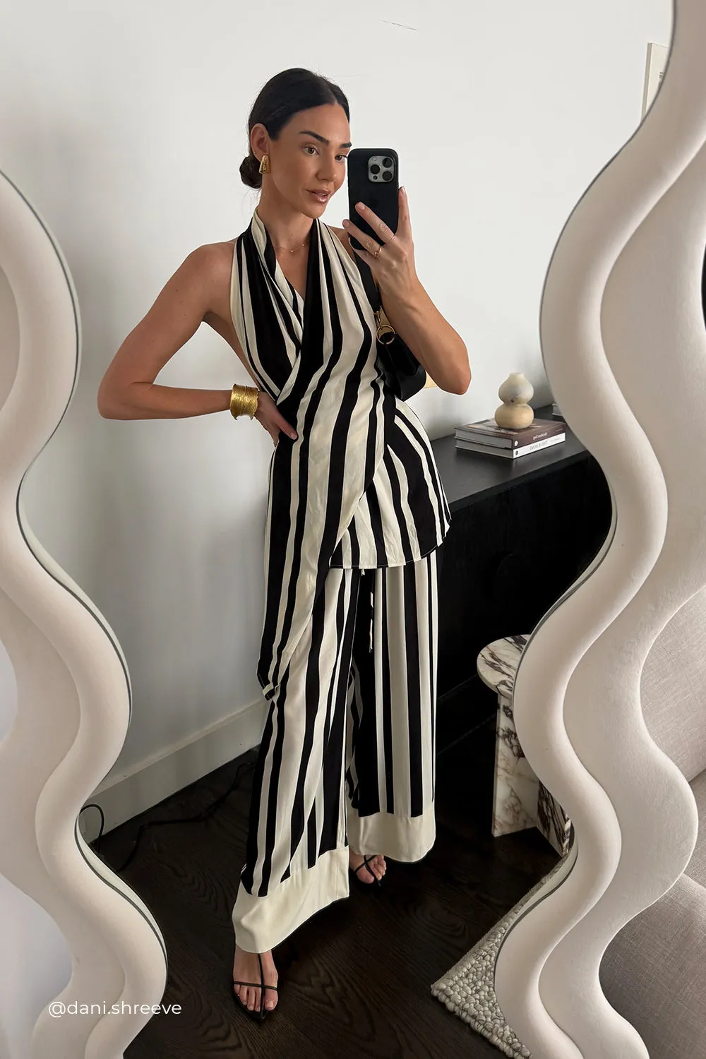 Dissh BEAU BLACK STRIPE HALTER TOP