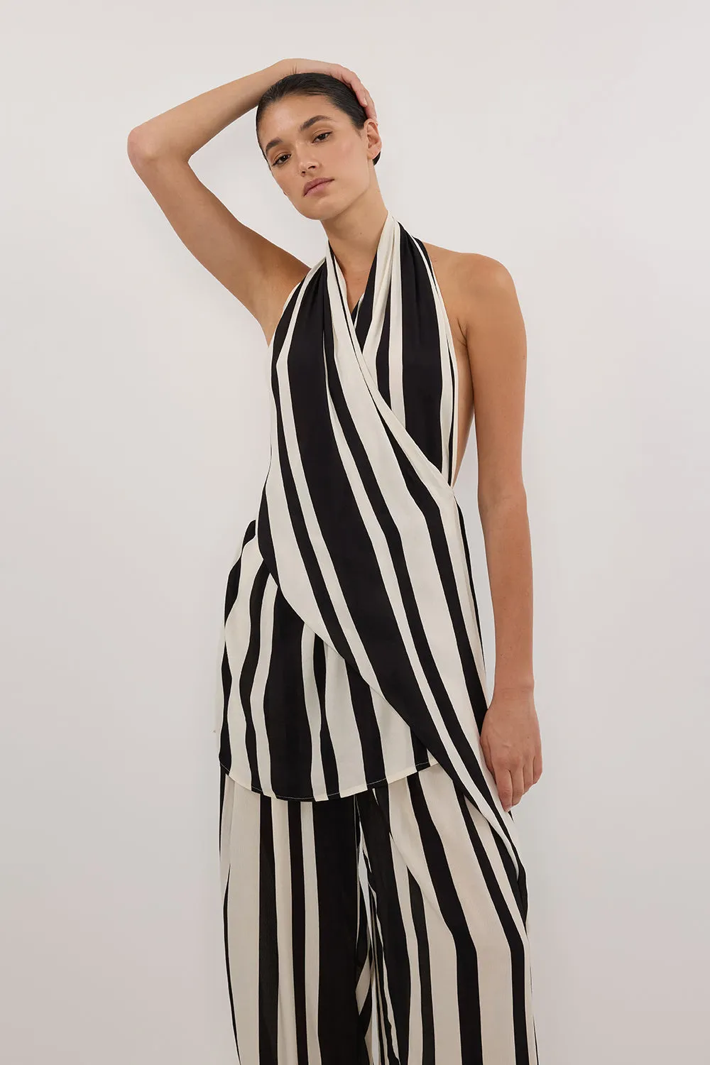 Dissh BEAU BLACK STRIPE HALTER TOP