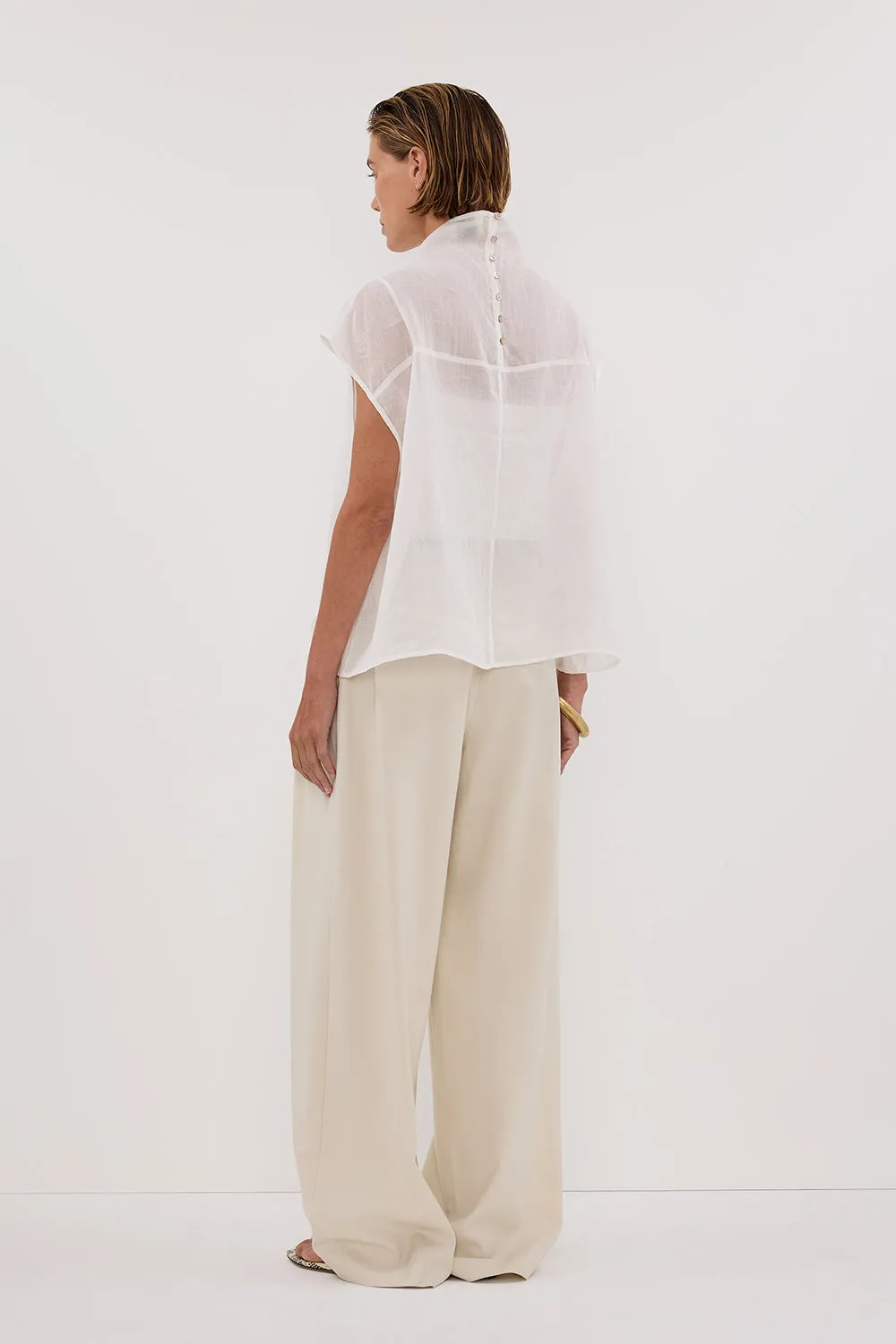 Dissh CARMEL WHITE RAMIE FUNNEL NECK TOP