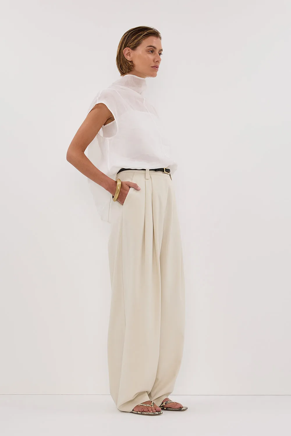 Dissh CARMEL WHITE RAMIE FUNNEL NECK TOP