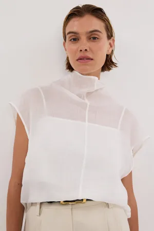 Dissh CARMEL WHITE RAMIE FUNNEL NECK TOP
