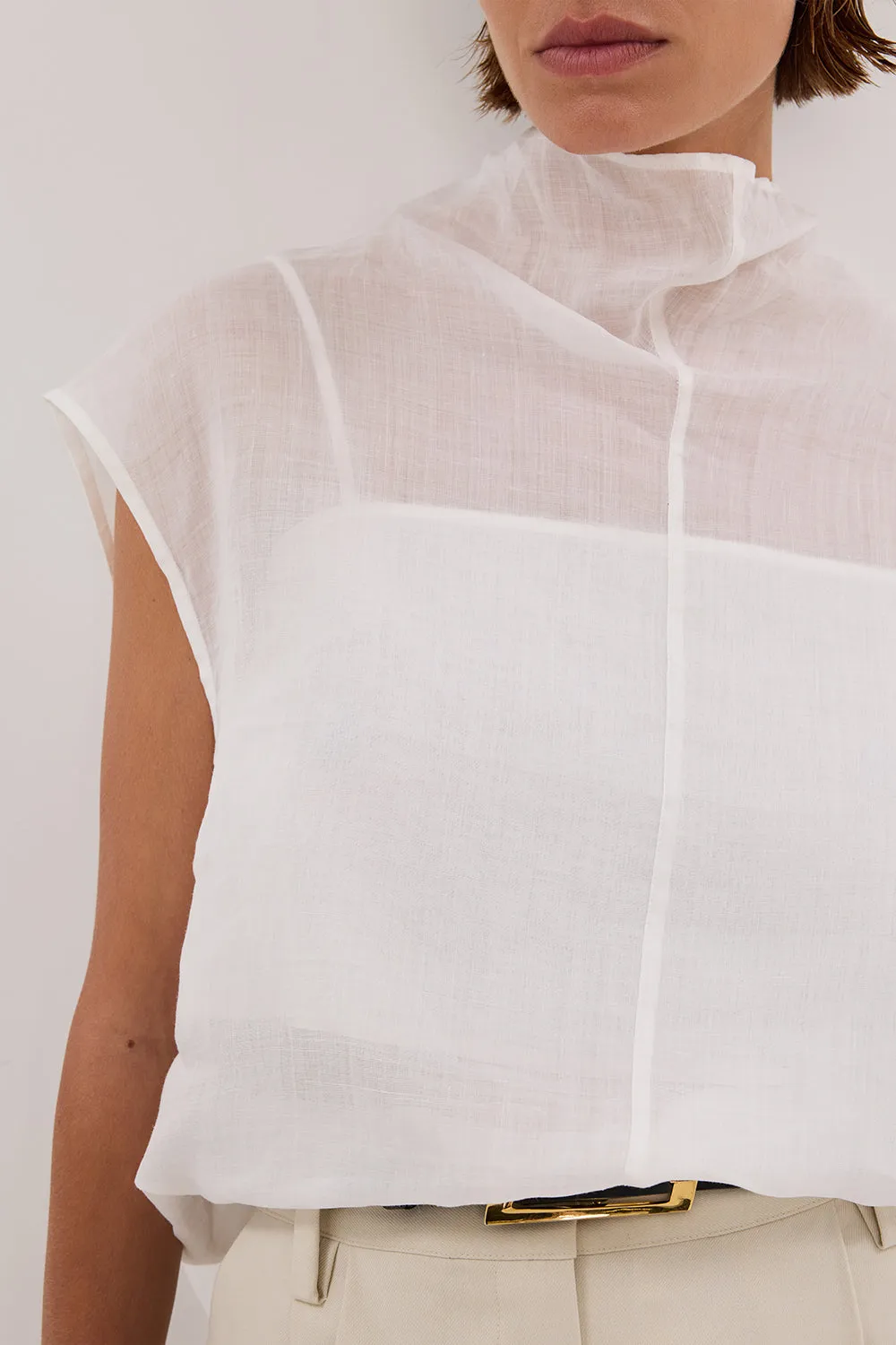 Dissh CARMEL WHITE RAMIE FUNNEL NECK TOP