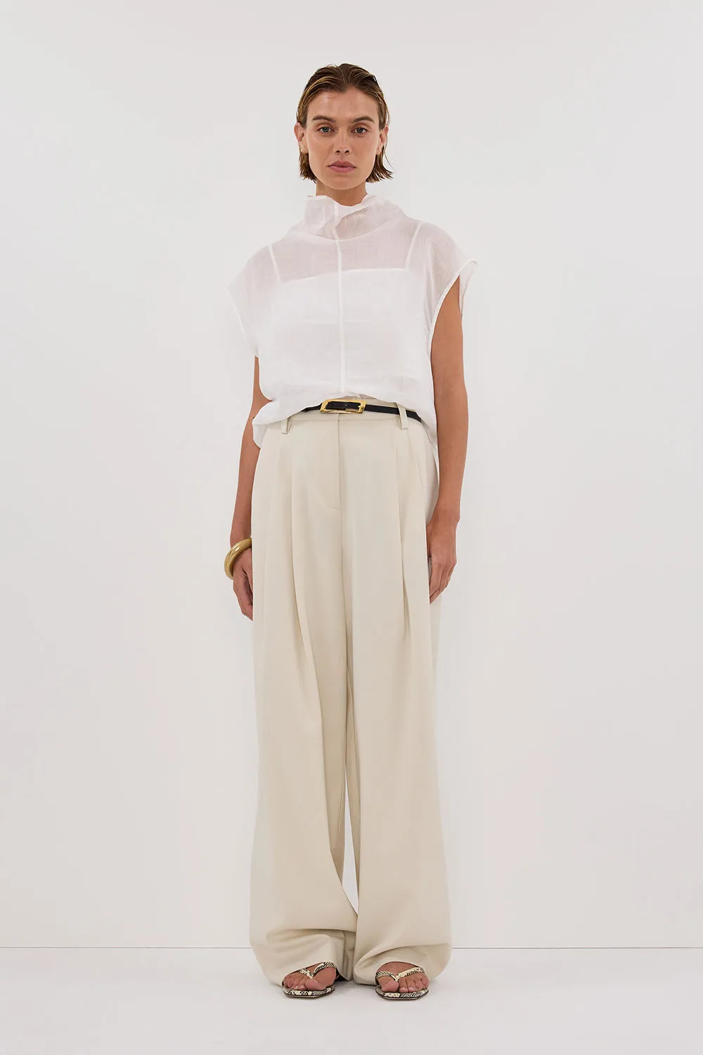 Dissh CARMEL WHITE RAMIE FUNNEL NECK TOP