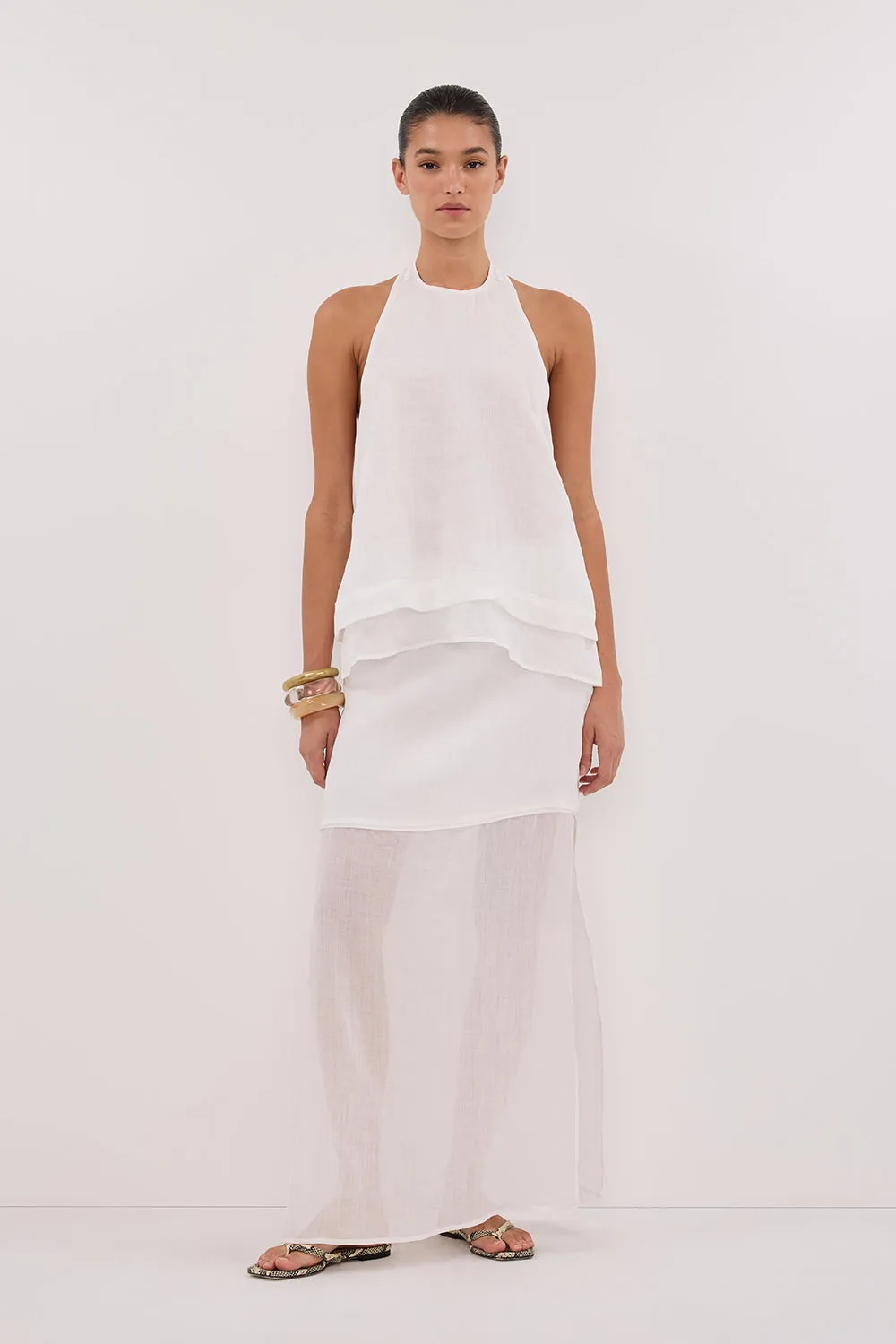 Dissh CARMEL WHITE RAMIE HALTER TOP