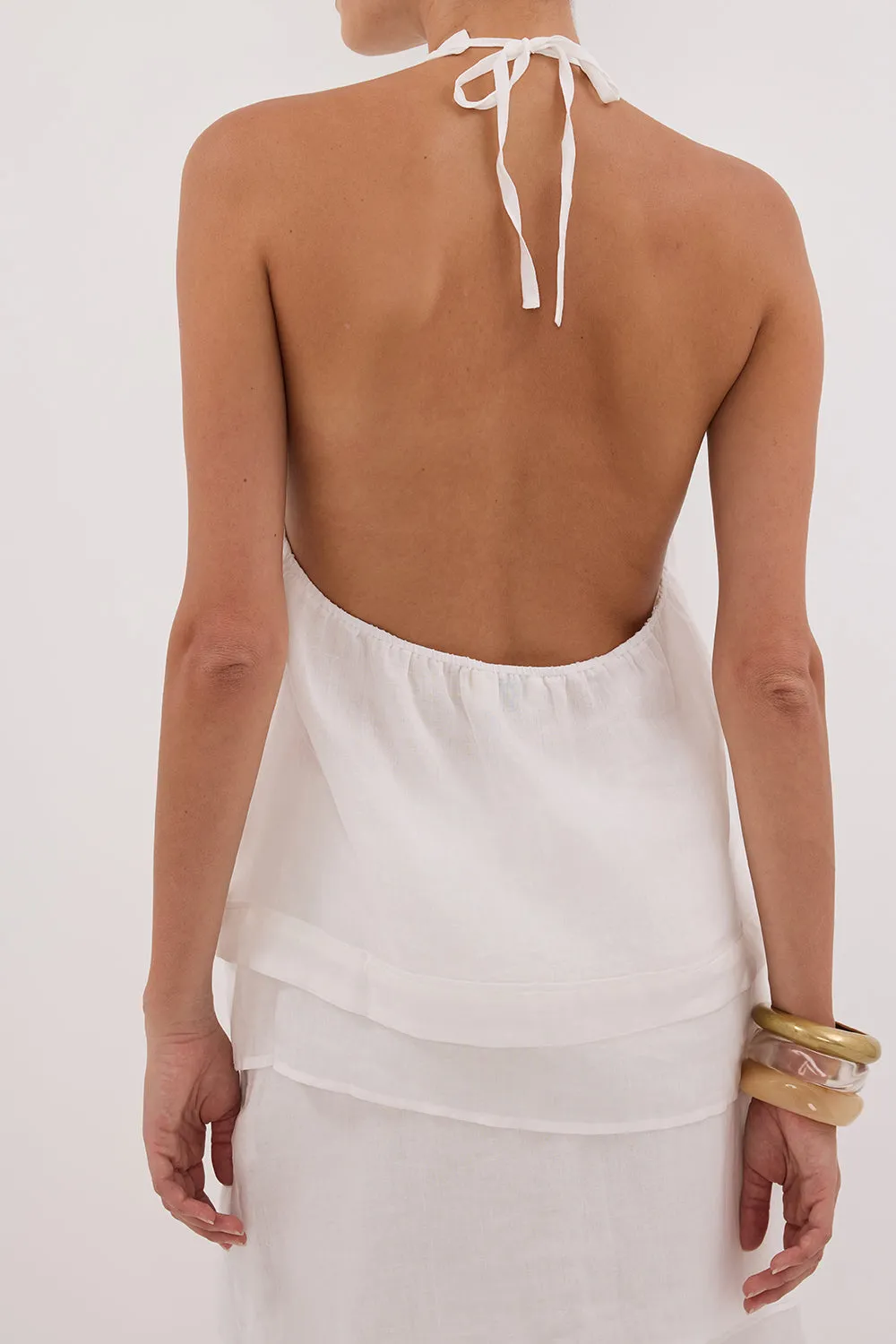 Dissh CARMEL WHITE RAMIE HALTER TOP