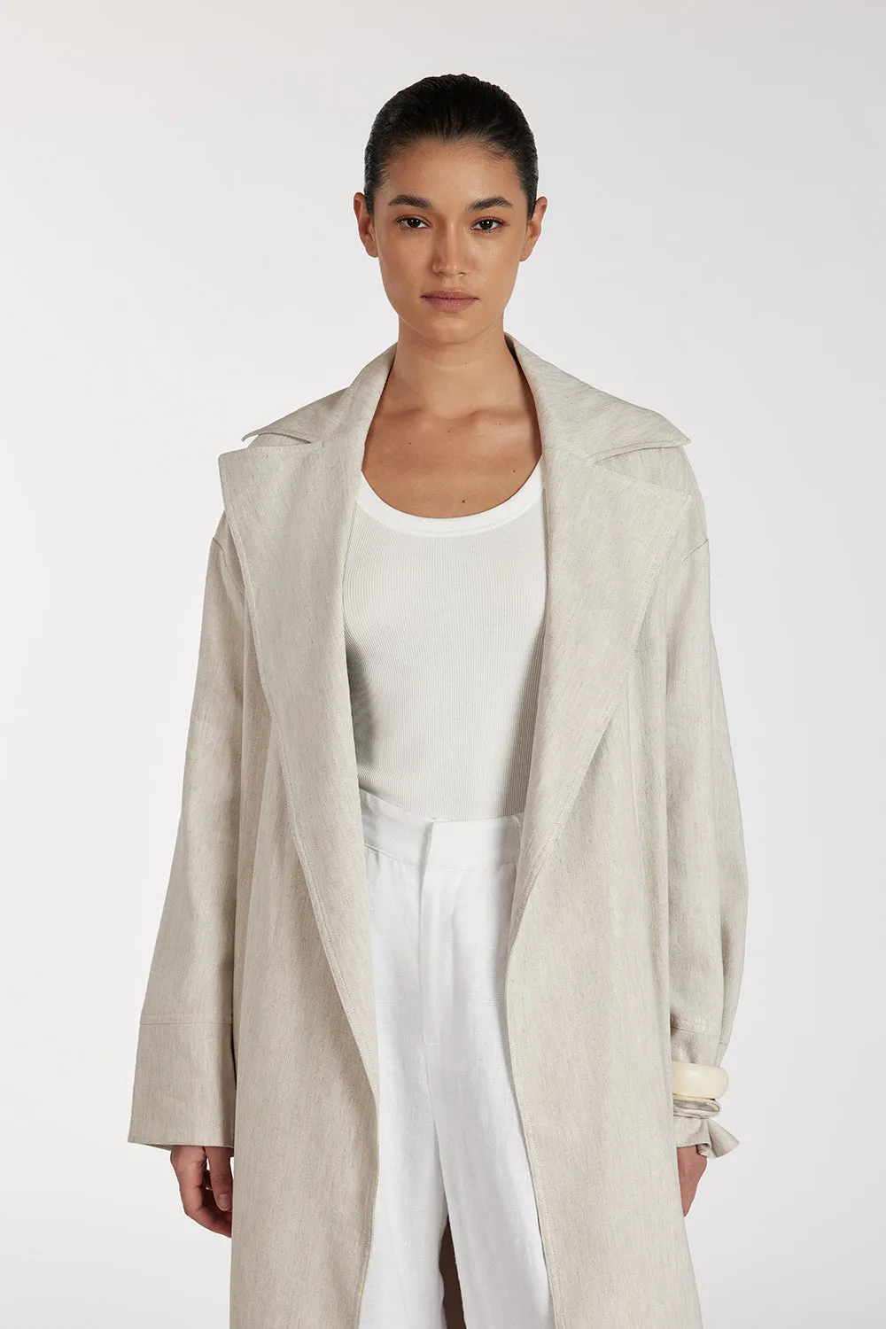 Dissh JOSEPHINA NATURAL LINEN BLEND TRENCH COAT