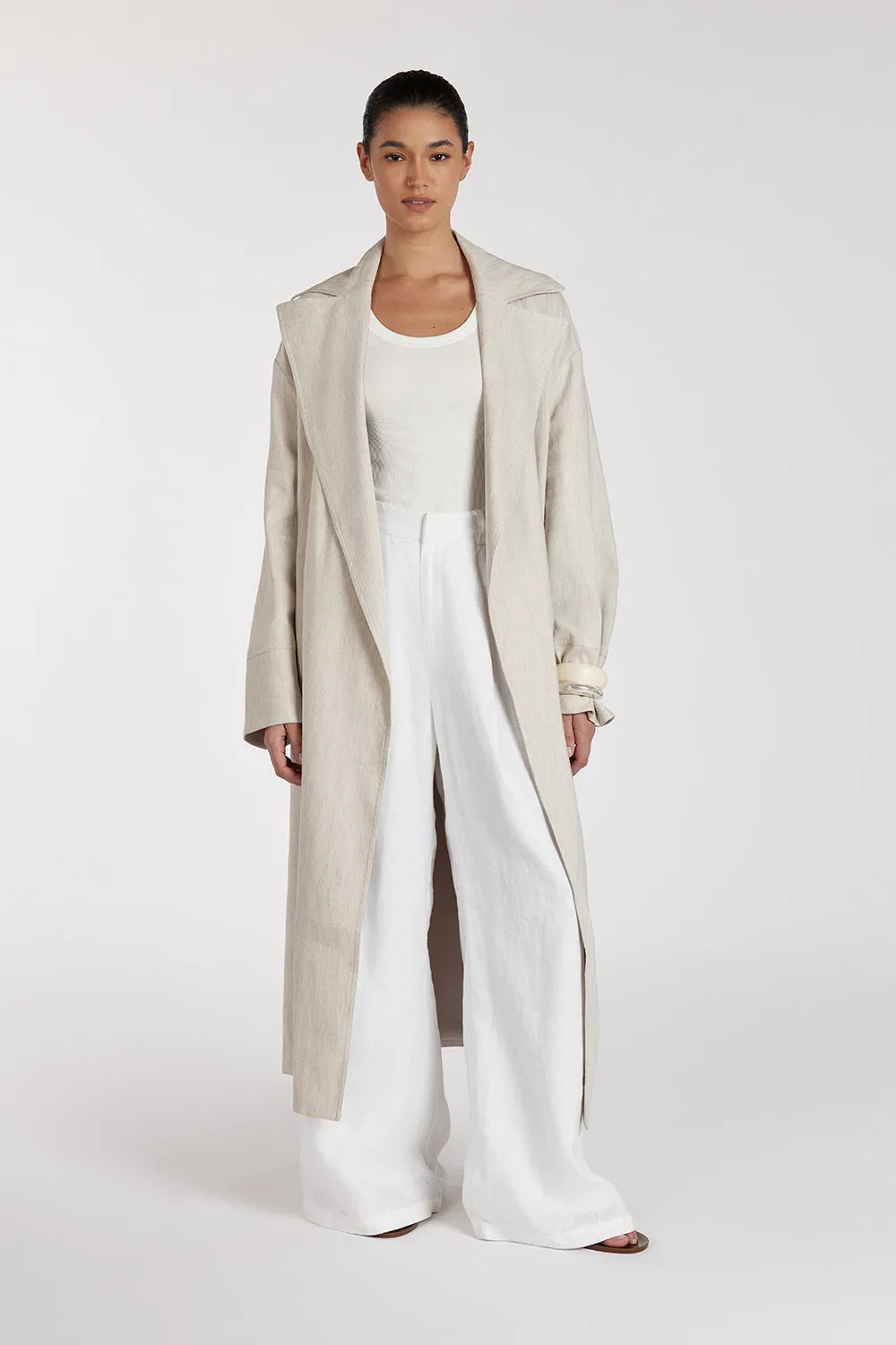 Dissh JOSEPHINA NATURAL LINEN BLEND TRENCH COAT