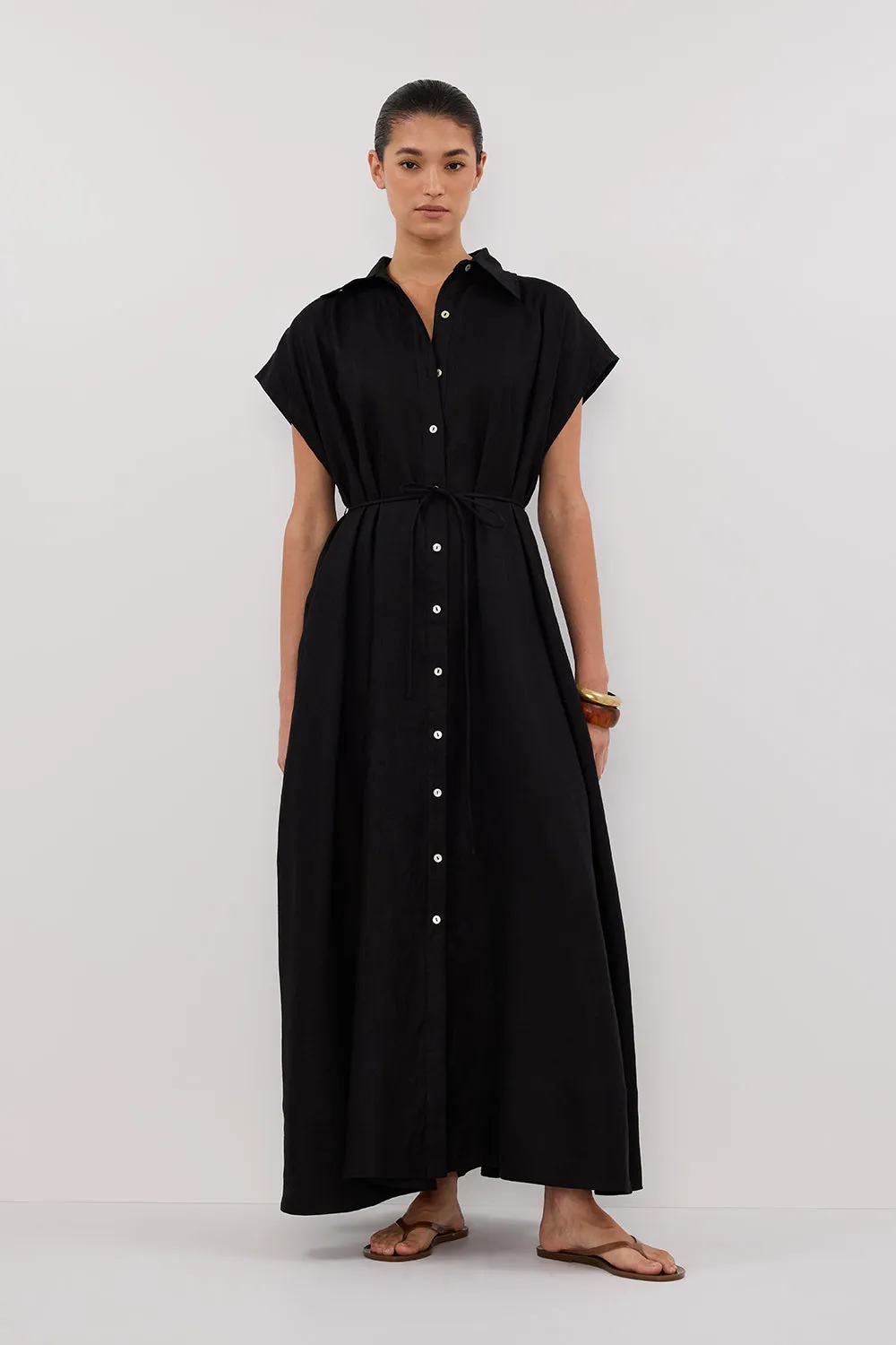 Dissh LANA BLACK LINEN MIDI SHIRT DRESS