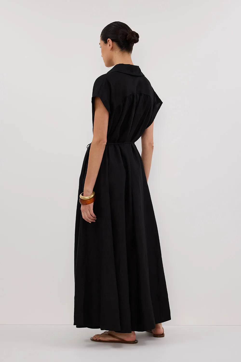 Dissh LANA BLACK LINEN MIDI SHIRT DRESS