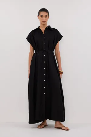 Dissh LANA BLACK LINEN MIDI SHIRT DRESS