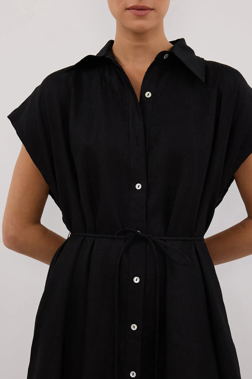 Dissh LANA BLACK LINEN MIDI SHIRT DRESS