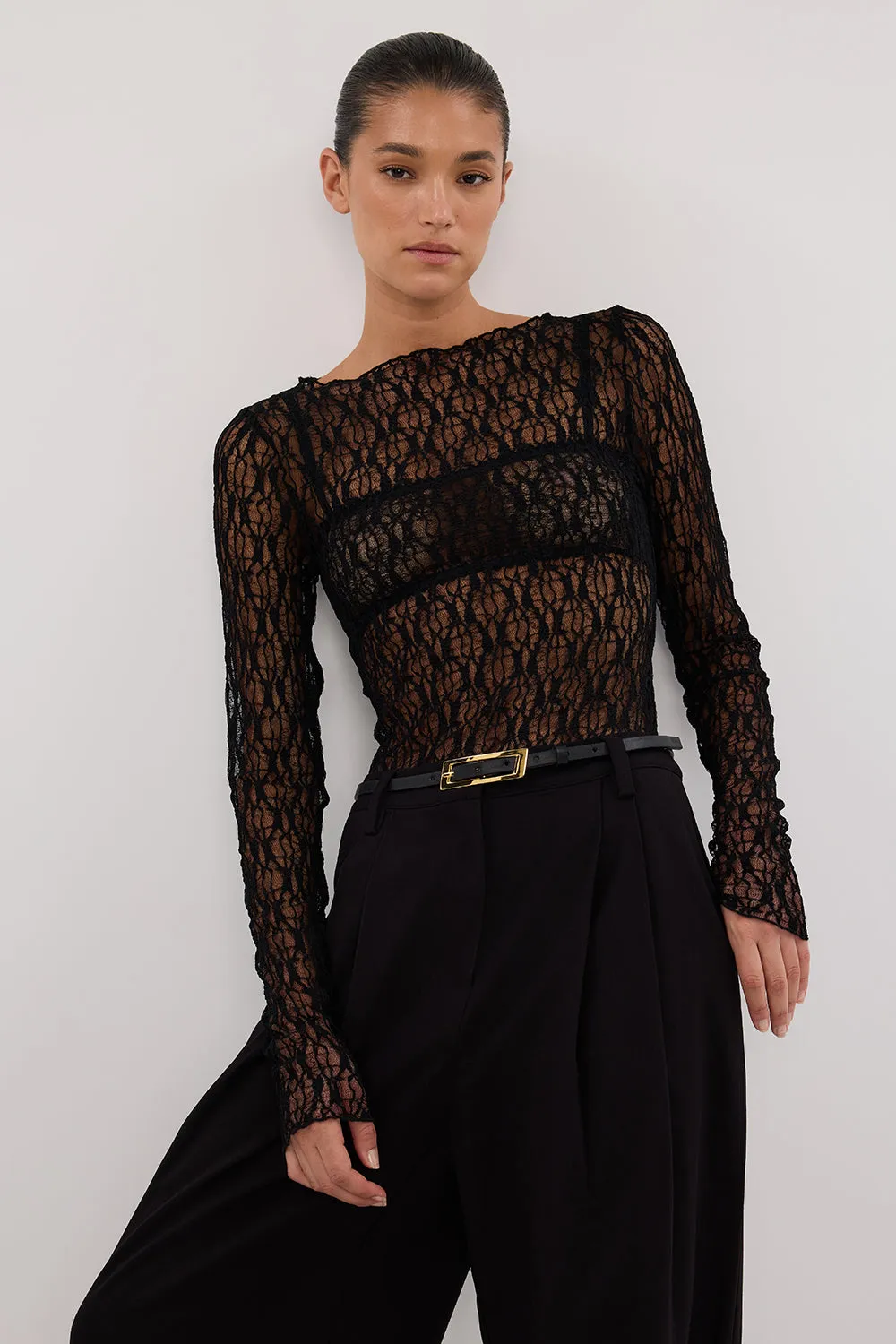 Dissh LIZZIE BLACK LACE LONG SLEEVE TOP