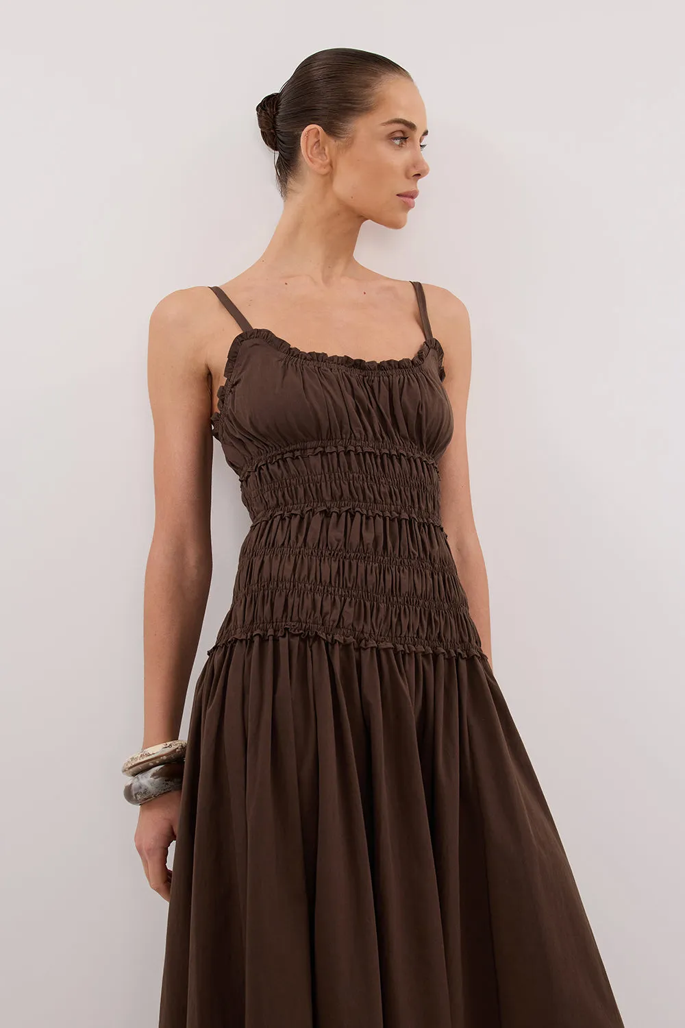 Dissh TOBY BITTER CHOC COTTON MIDI DRESS