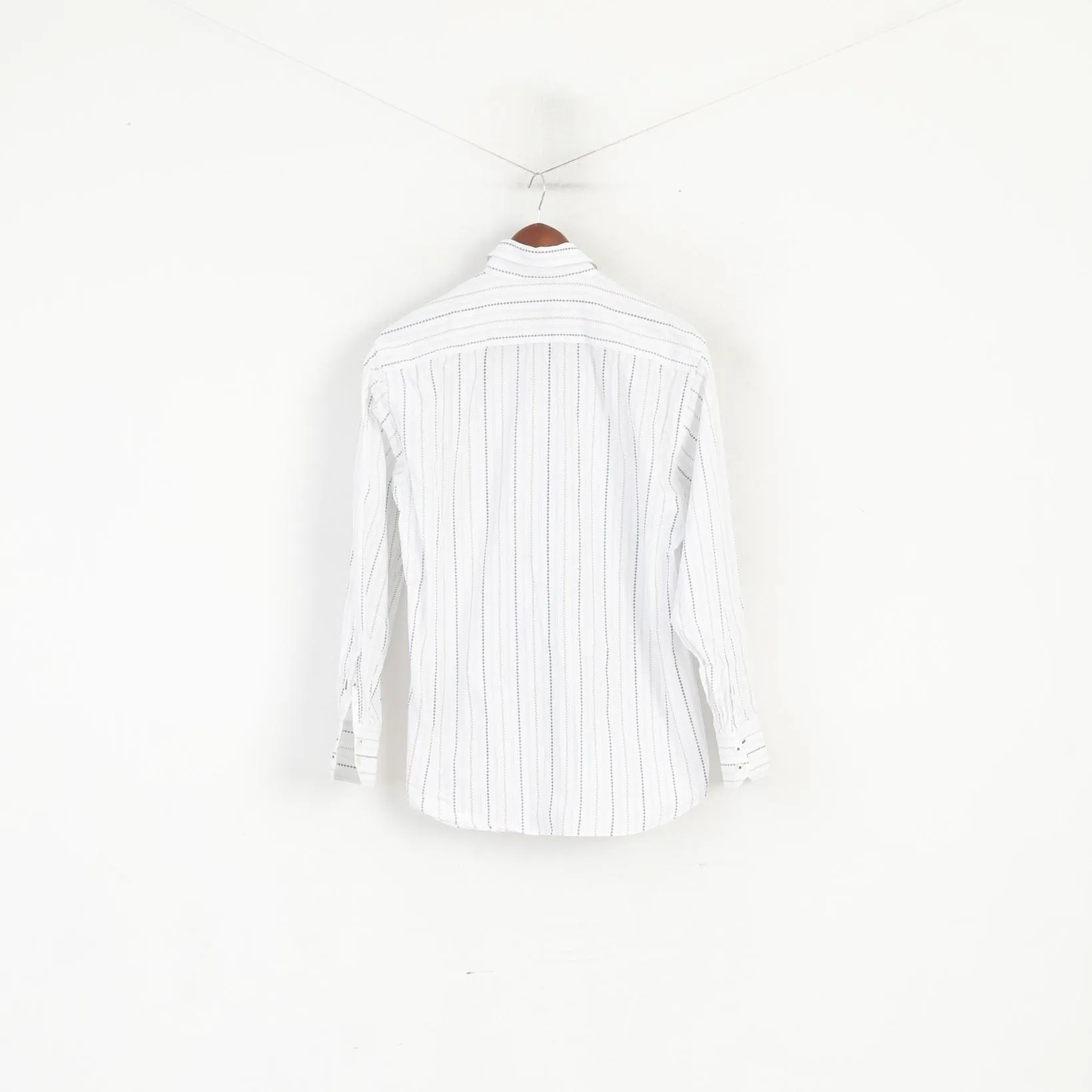 Duck and Cover Men L Casual Shirt White Striped Cotton Long Sleeve Top