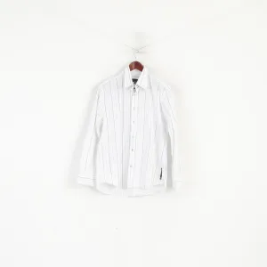 Duck and Cover Men L Casual Shirt White Striped Cotton Long Sleeve Top