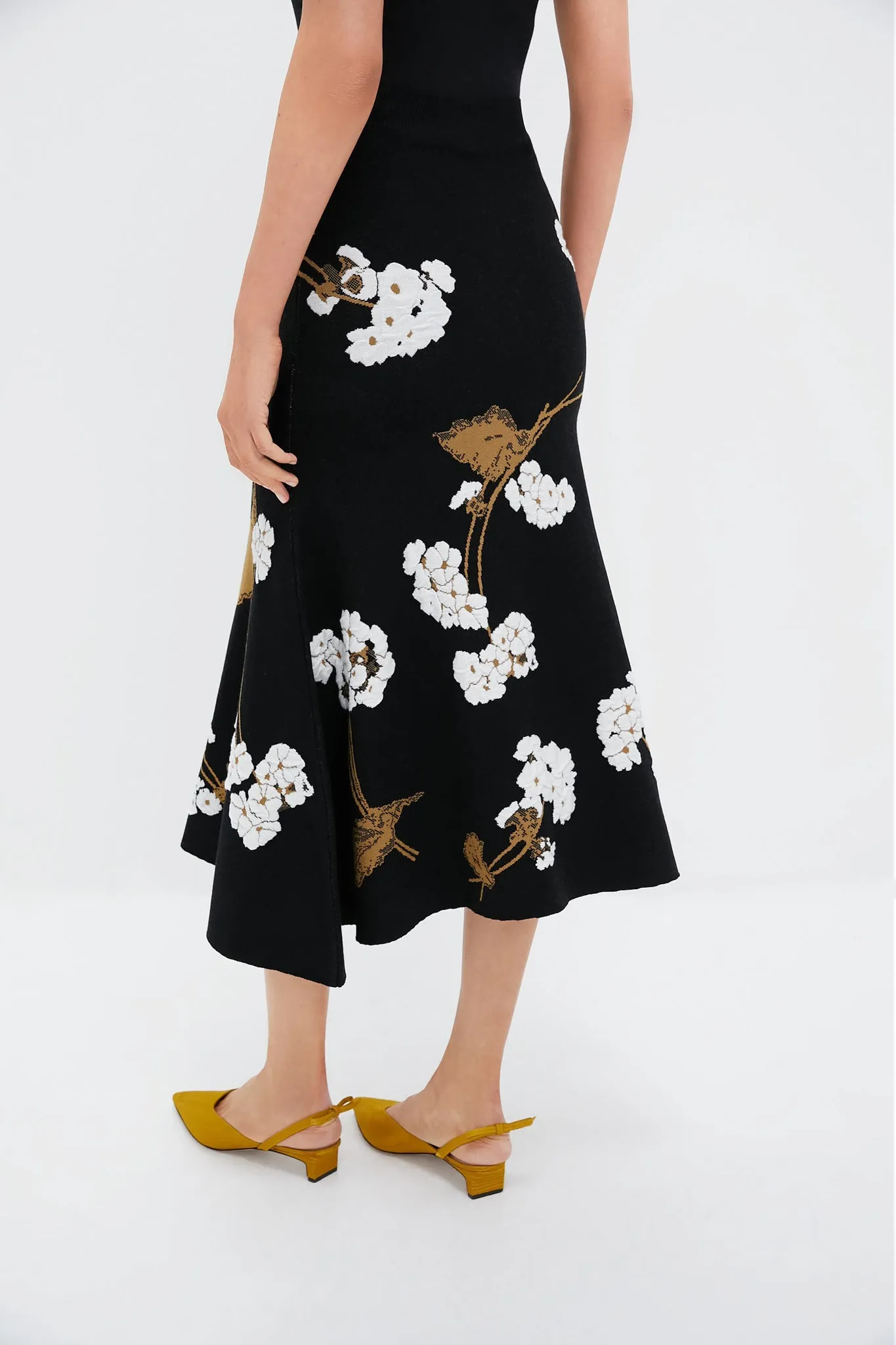 Elena Garden Black A-line Midi Knit Skirt