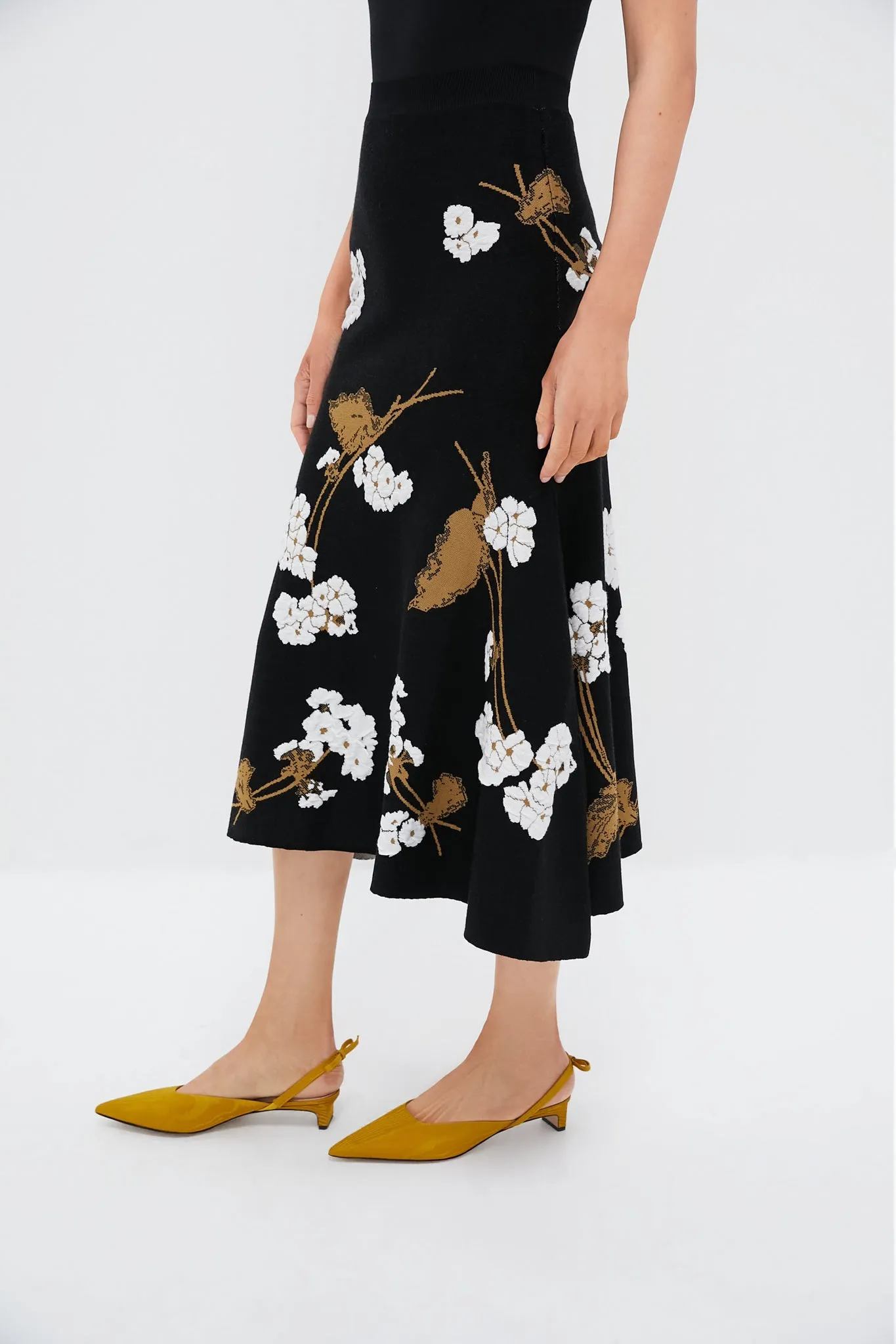 Elena Garden Black A-line Midi Knit Skirt