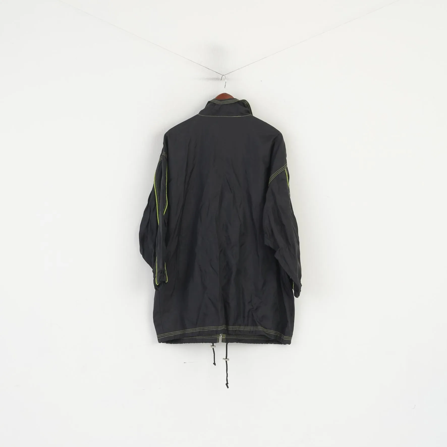 Etirel Men L Long Jacket Black Nylon Waterproof Full Zipper Rainproof Vintage Top