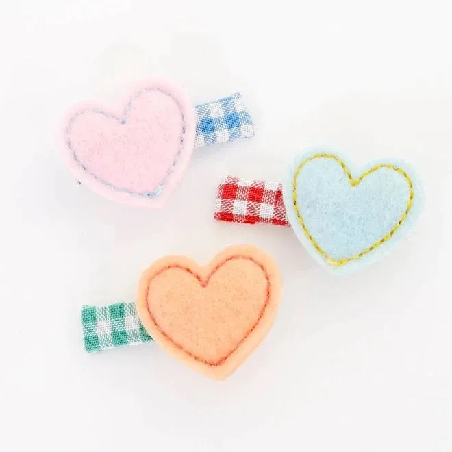Felt Heart Hair Clips (x 6)