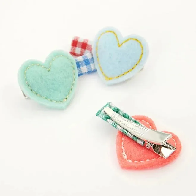 Felt Heart Hair Clips (x 6)