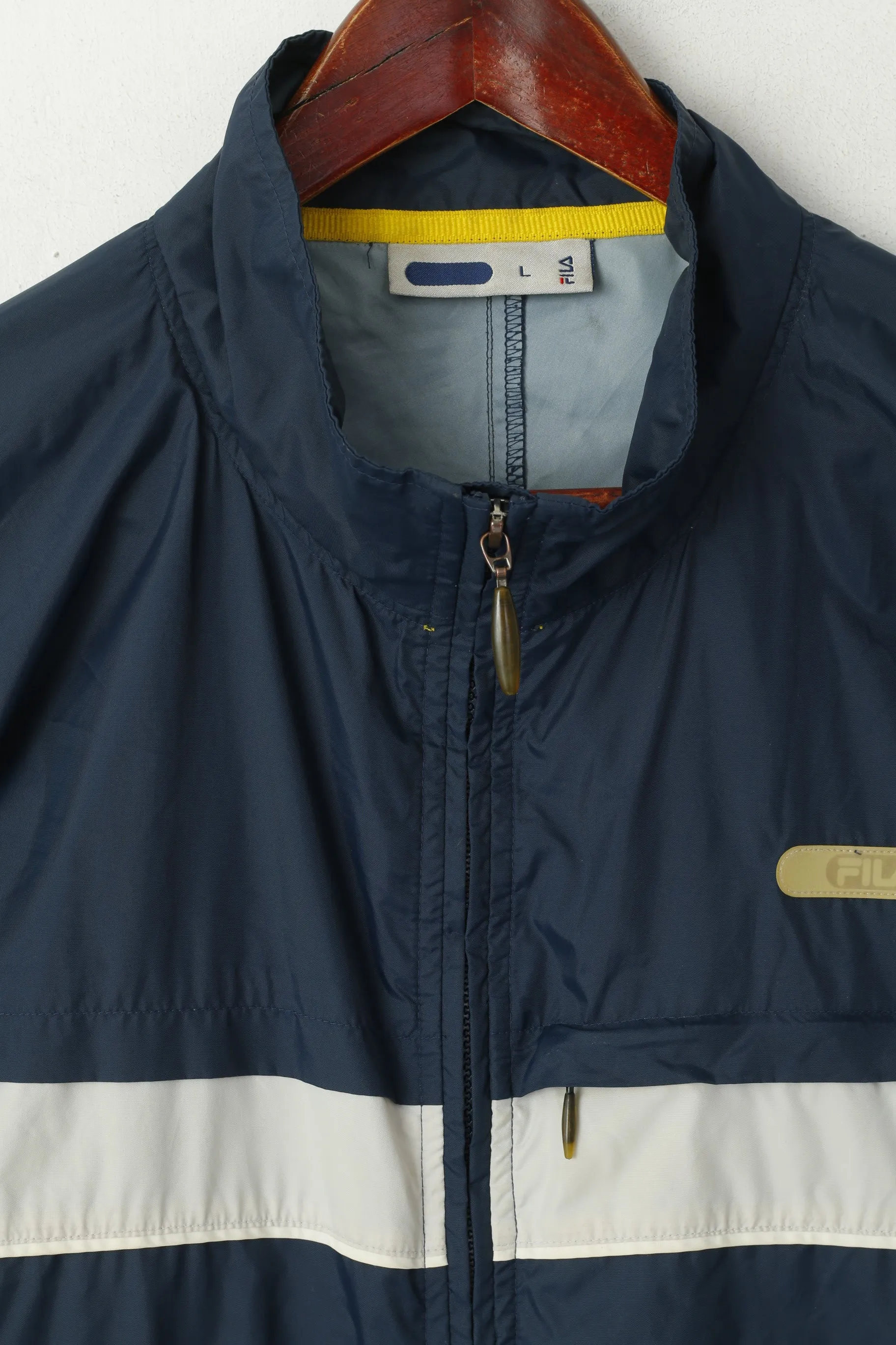 Fila Men L Jacket Navy Nylon Waterproof Vintage Full Zipper Sportswear Top