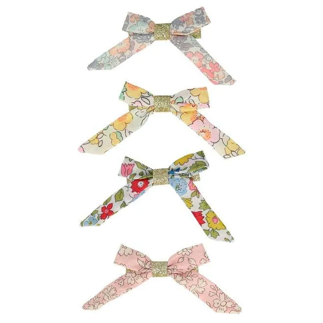 Floral Bow Hair Clips (x 4)