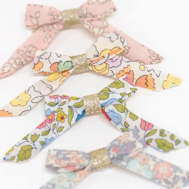 Floral Bow Hair Clips (x 4)