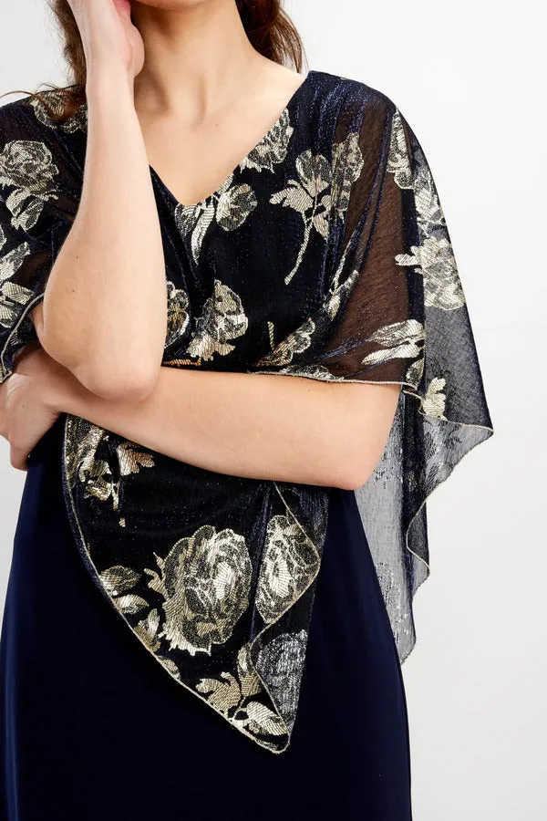 Frank Lyman - Metallic Floral Overlay Dress - 248348 - Navy/Gold 1 x size 20 only left