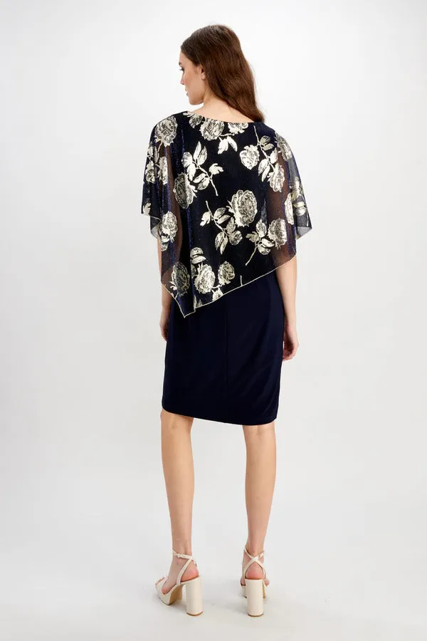 Frank Lyman - Metallic Floral Overlay Dress - 248348 - Navy/Gold 1 x size 20 only left