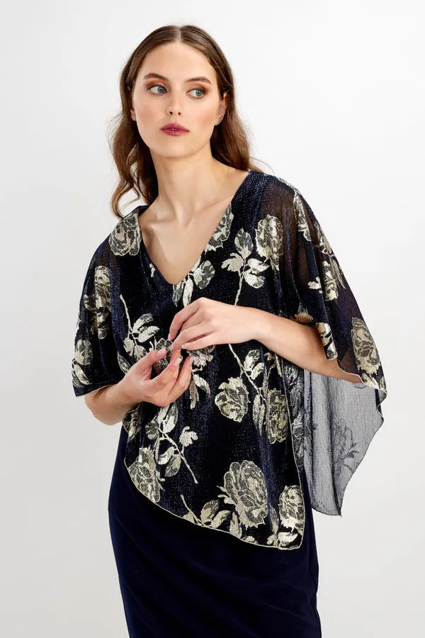Frank Lyman - Metallic Floral Overlay Dress - 248348 - Navy/Gold 1 x size 20 only left