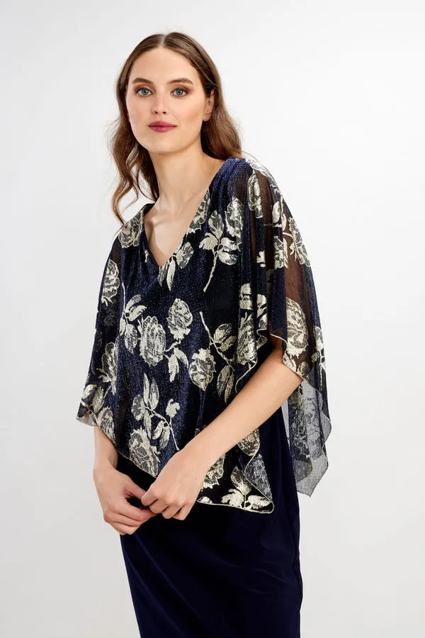 Frank Lyman - Metallic Floral Overlay Dress - 248348 - Navy/Gold 1 x size 20 only left