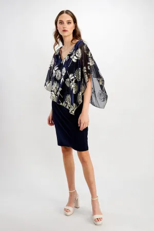 Frank Lyman - Metallic Floral Overlay Dress - 248348 - Navy/Gold 1 x size 20 only left