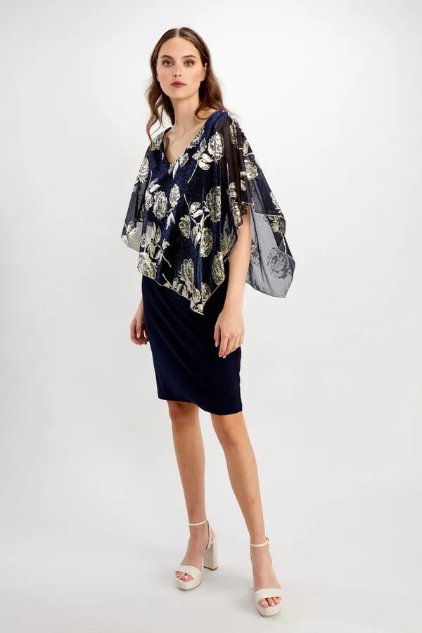 Frank Lyman - Metallic Floral Overlay Dress - 248348 - Navy/Gold 1 x size 20 only left
