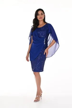 Frank Lyman - Sequin Chiffon Drape Dress - 248132 - Imperial Blue - 50% Off