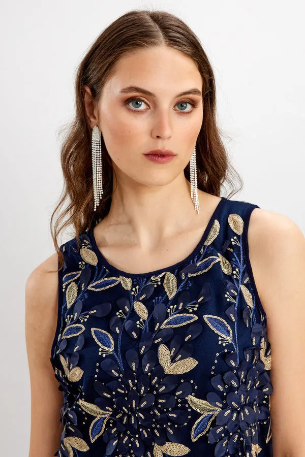 Frank Lyman - Sequin Floral Tank Dress - 248320 - Navy/Gold