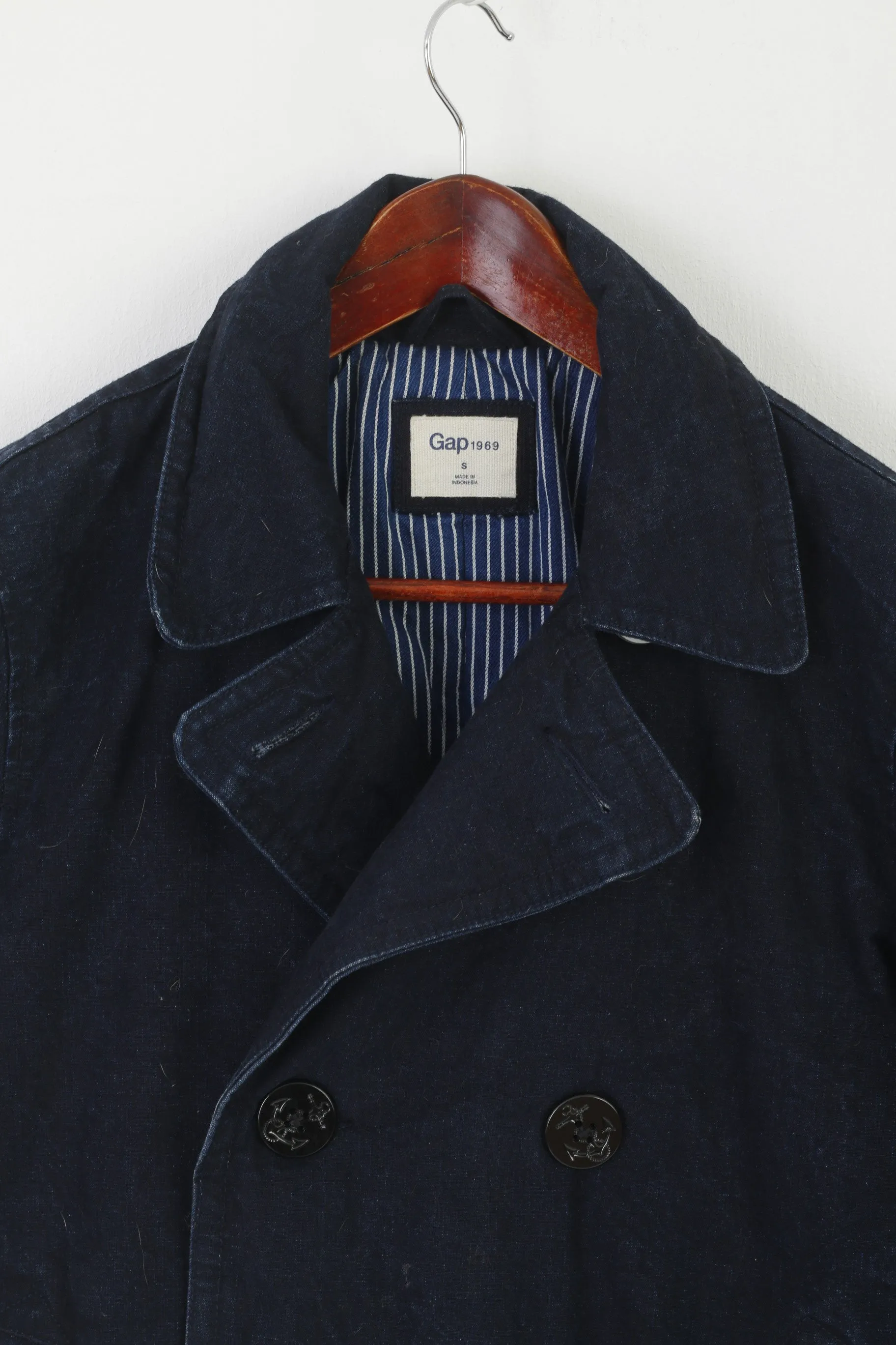 Gap Men S Jacket Navy Denim Cotton Marine Double Breasted Padded Classic Top